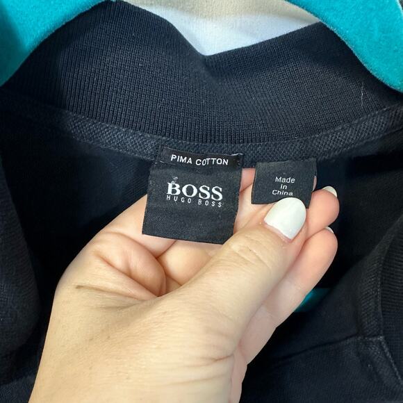 BOSS Hugo Boss Black 3 Button Short Sleeve Polo Pima Cotton Large - Picture 2 of 4